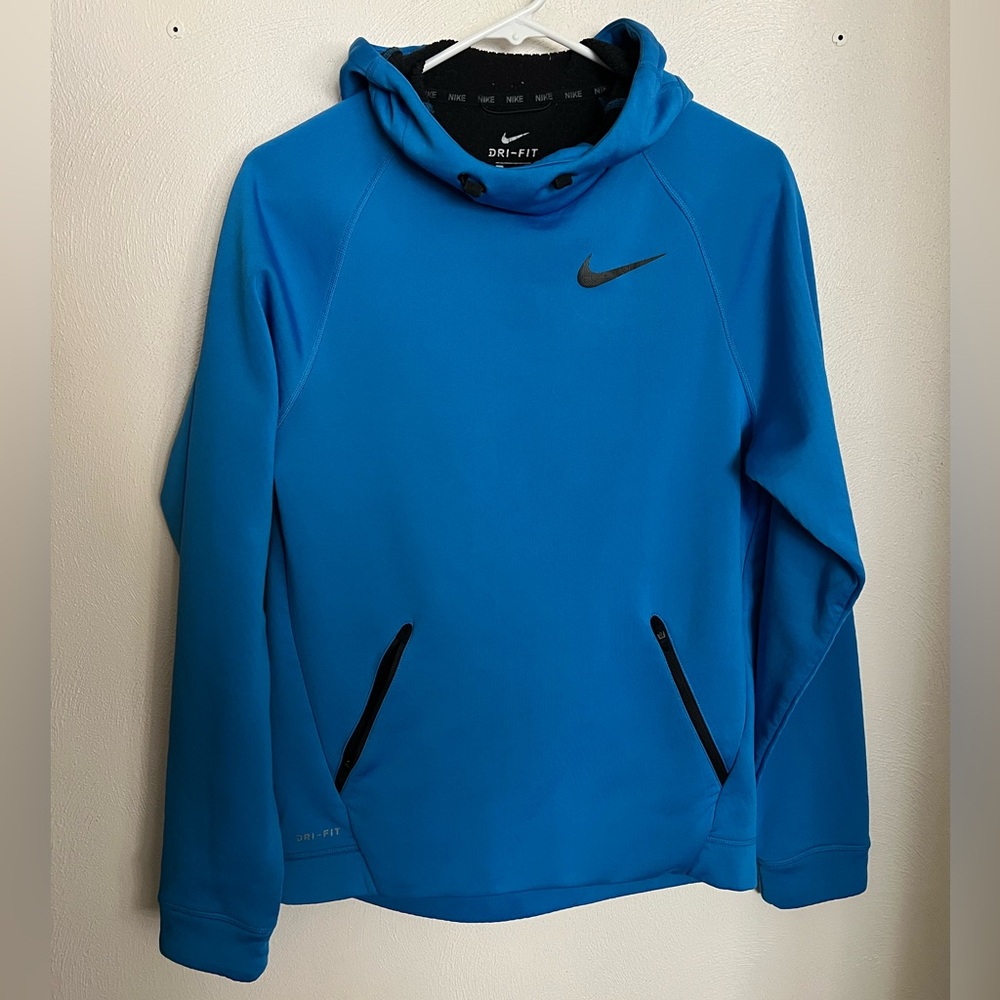 NIKE Classic Dri-Fit Mockneck Hoodie with Pockets Blue Black Women's Size S GUC